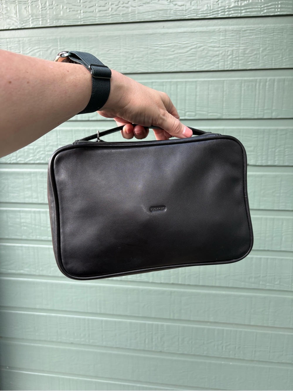 Vintage Coach Black Leather zip Around Toiletry Kit with Top Handle
